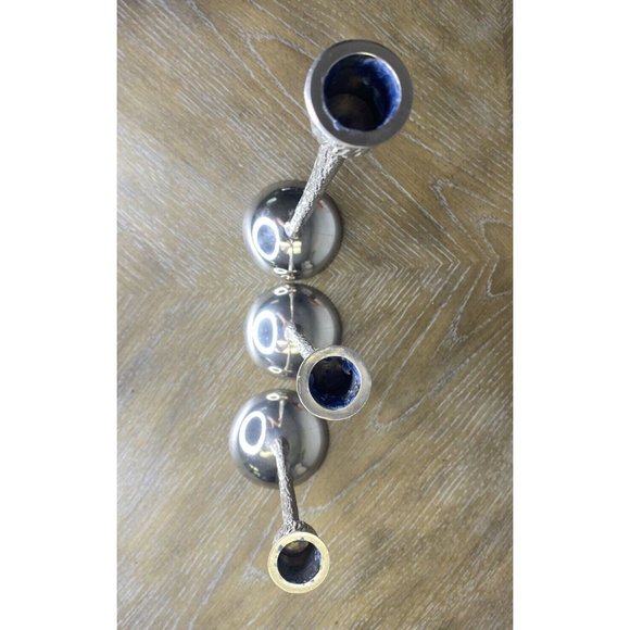 Tall Silver Candlestick‎ Holders Set 3 Graduated Textured Holders Tree Bark - Picture 5 of 8